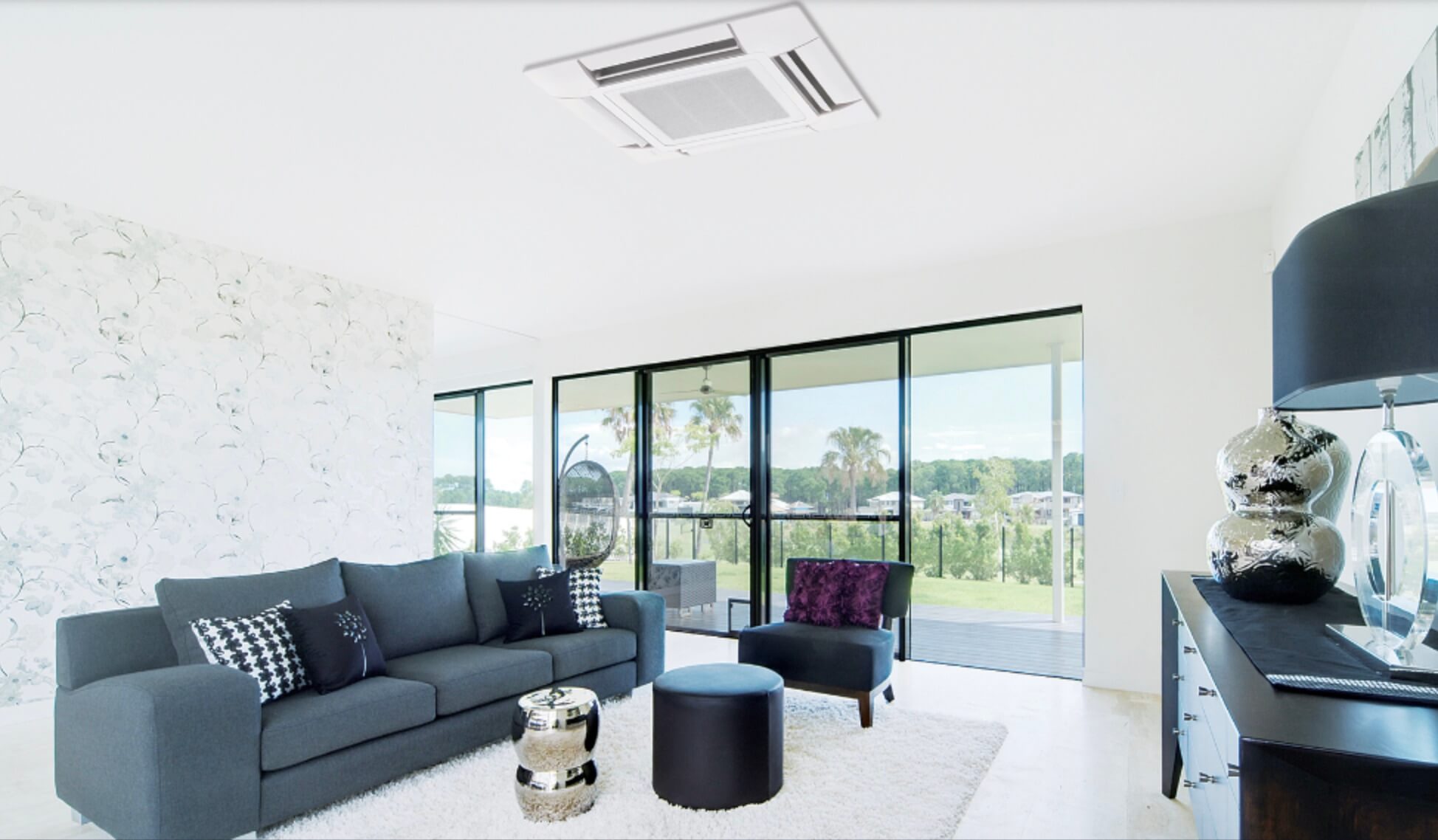 Ceiling cassette aircon unit for a beautiful country home.