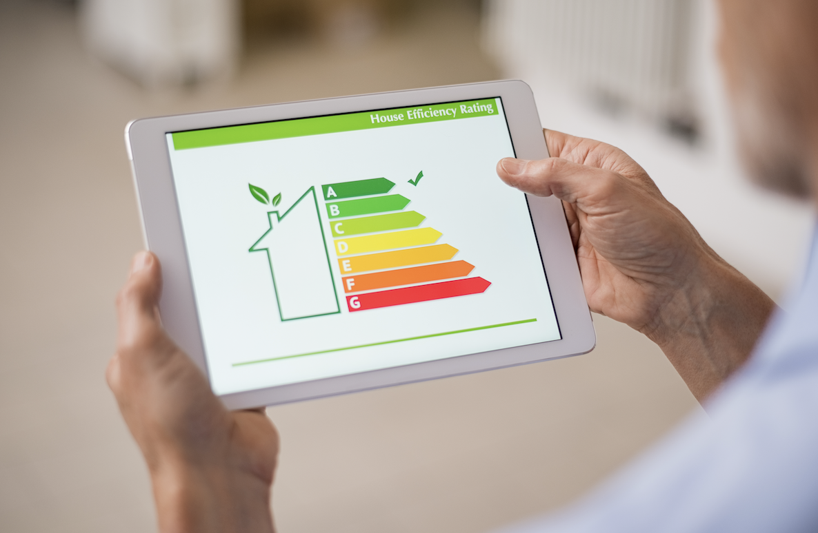 An energy efficiency display screen on an ipad to show home energy usage.