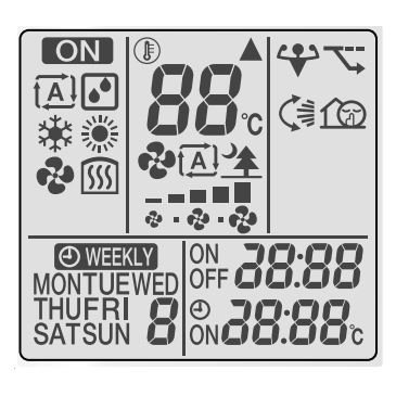 The screen symbols on a modern Daikin Airconditioning remote.