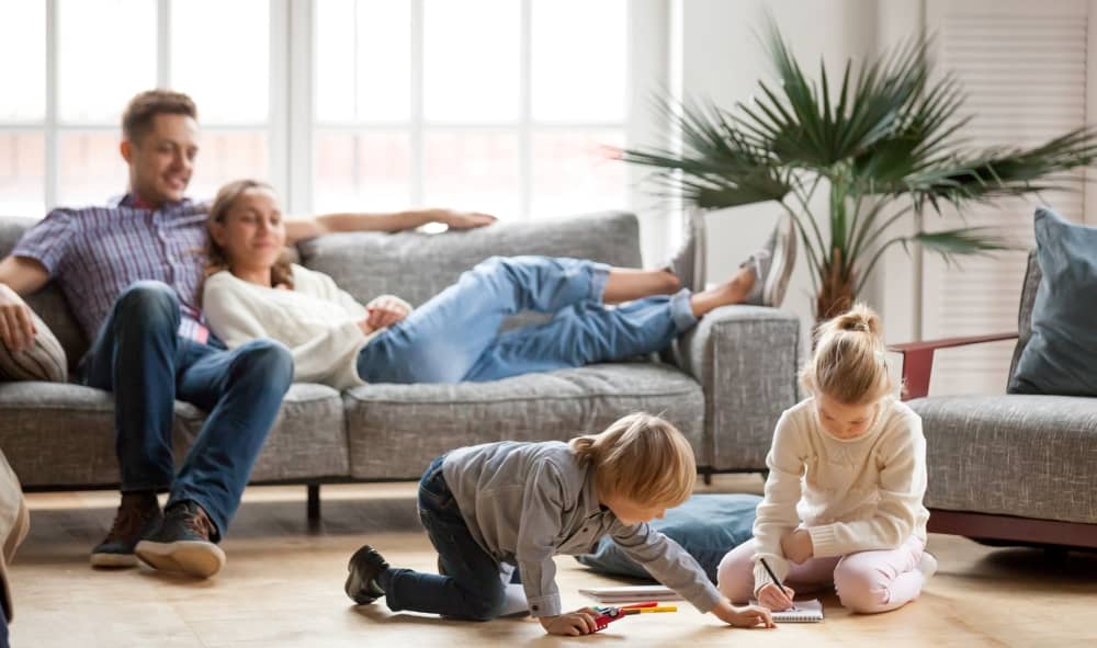 Family relaxing in the living room.