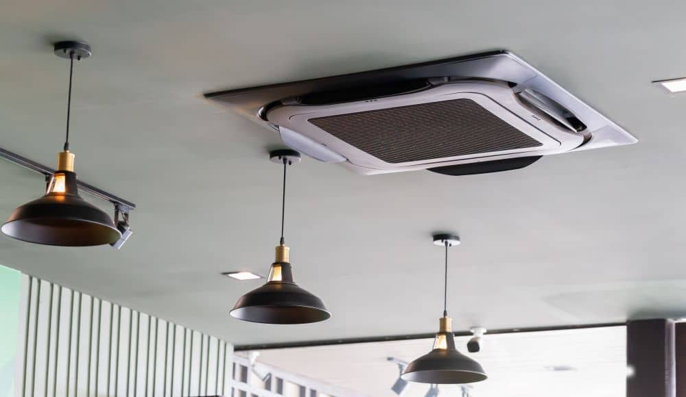 Cassette air conditioner installed in a coffee shop.