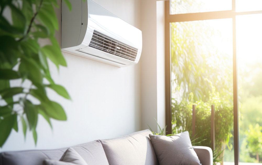 Split system aircon running in a living room